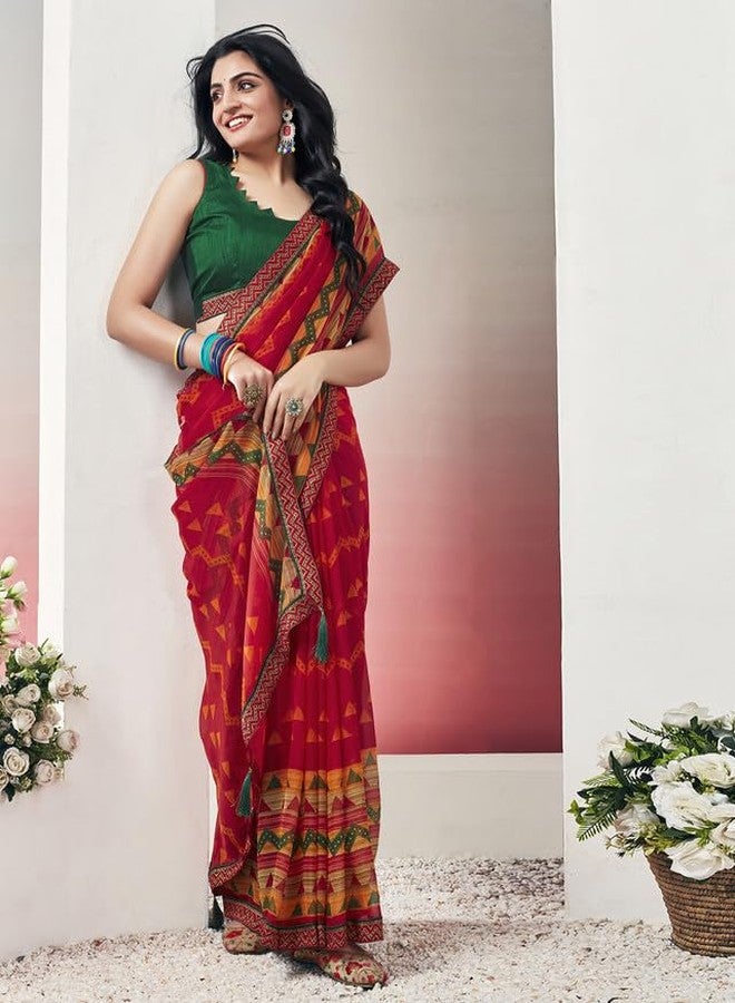 سيريل ساري شيفون مطبوع بنقشة ليهريا من سيريل للنساء مع قطعة بلوزة غير مخيطة - Image 3